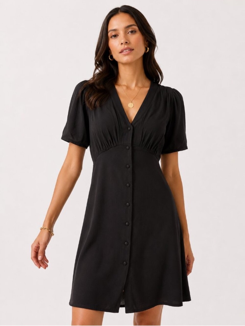 Old Navy Classic Black Button-Front Tea Dress M Tall